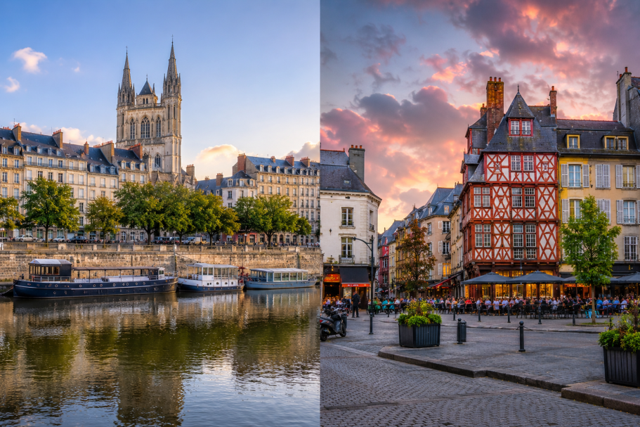 Vue de la cathédrale et des bâtiments historiques au bord de l'eau à Nantes.